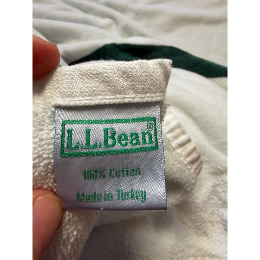 Vintage L.L. Bean White Green Logo Beach Towel 100% Cotton Made in Turkey 59x37 - Picture 3 of 6
